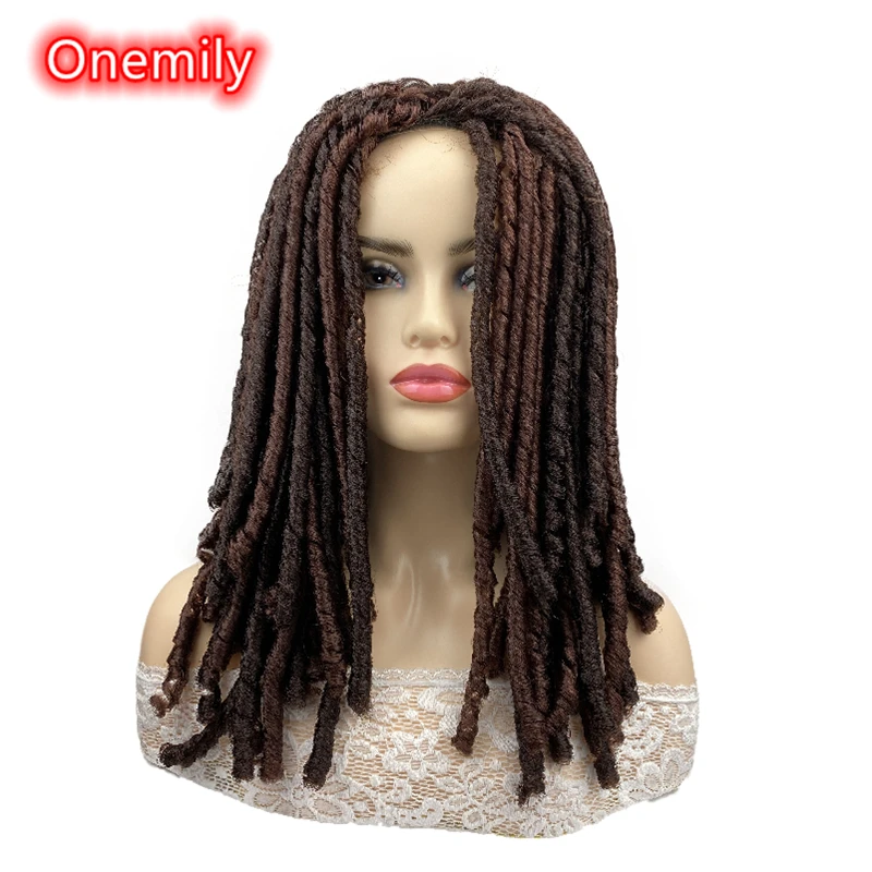 Onemily Braided Afro Long Twist Fully Heat Resistant Synthetic Hair Wigs for Women Girls with Bangs Party Evening Out Dark Brown