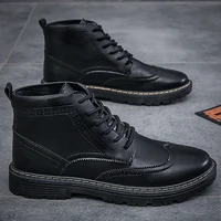 autumn and winter new british style martin boots mens mid cut brock boots leather shoes casual lace up business short boots