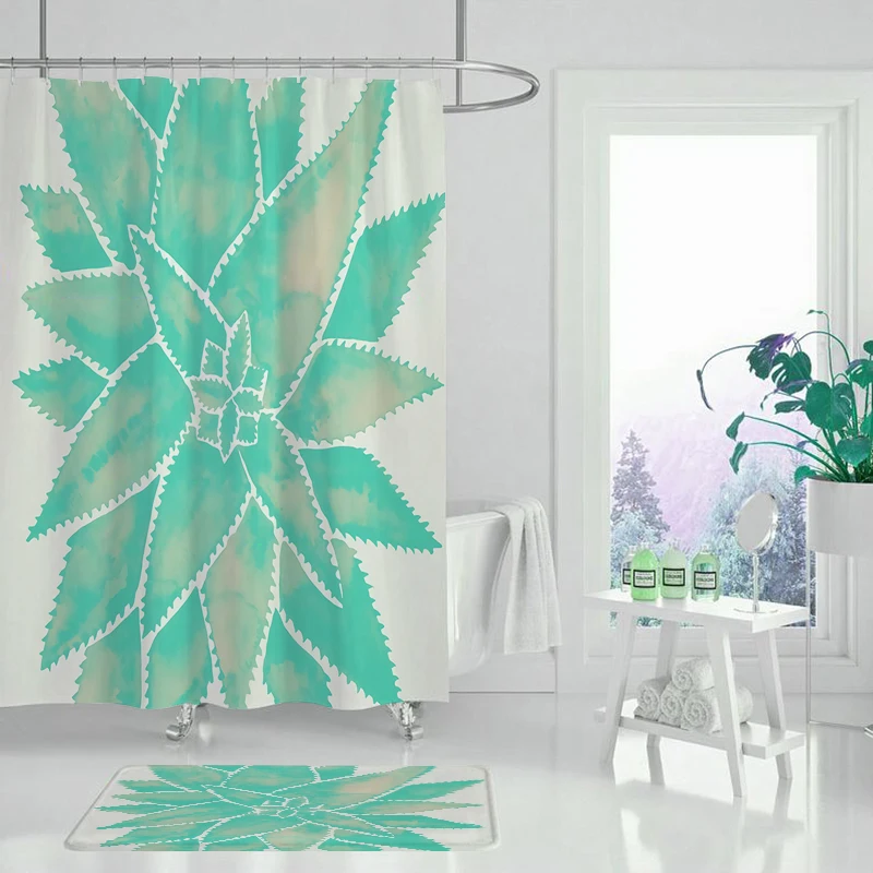 Занавеска для душа зеленая витальность занавеска с крючками ванной комнаты 3D