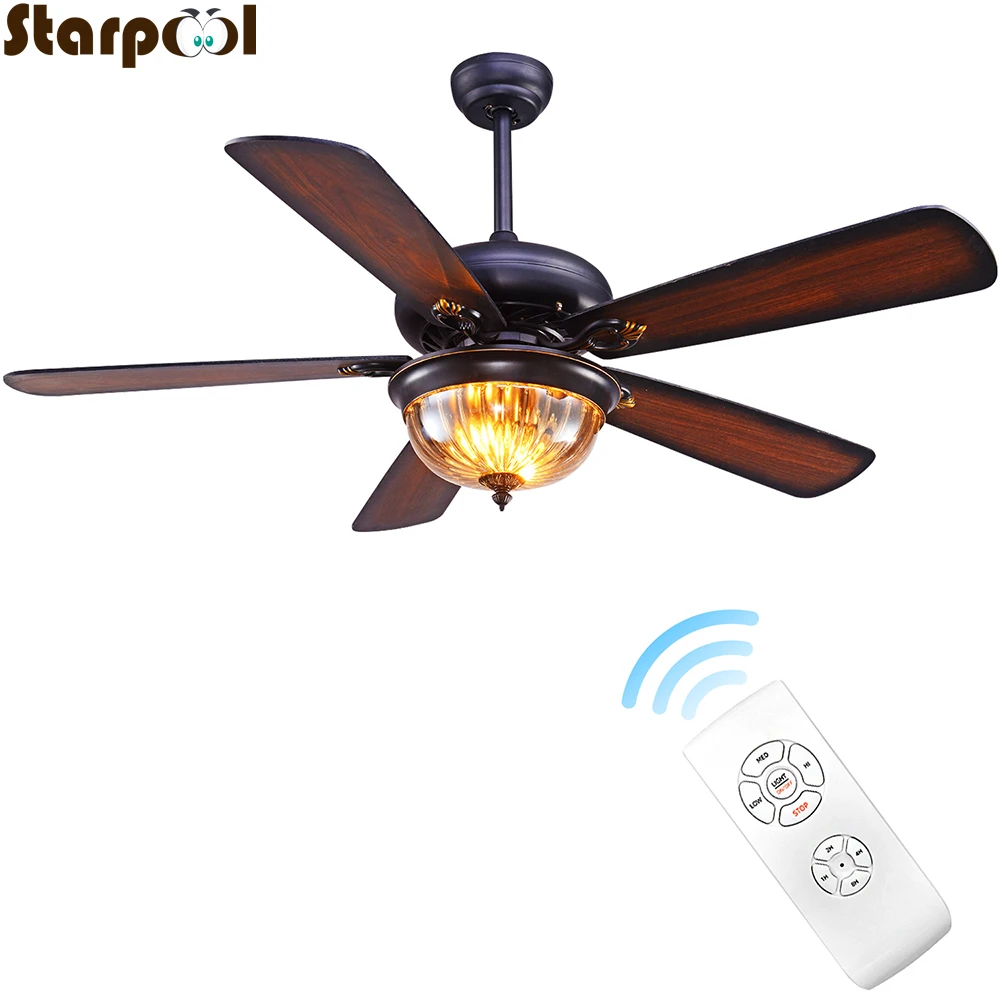 

48 Inch ceiling fan without lamp with remote control modern indoor solid wood roof decorate fans for home motor fan