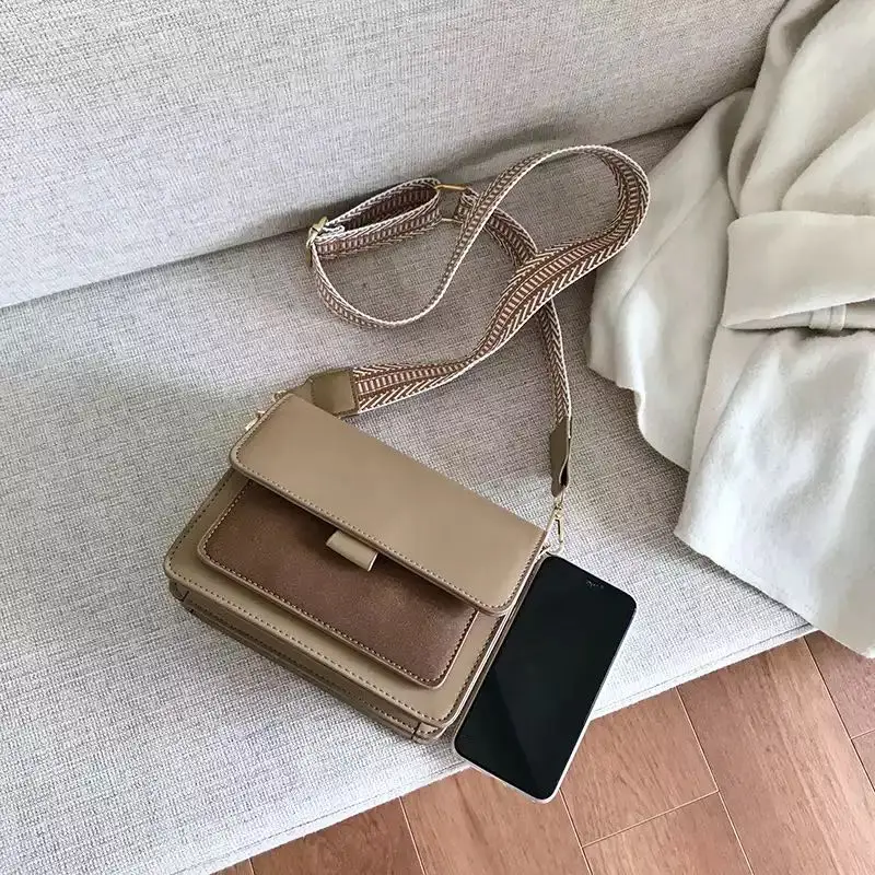 

2021 New Fashion Crossbody Vintage Women Shoulder Bag Wide Strap Female Messenger Bag PU Leather Flap Bags For Ladies Handbags