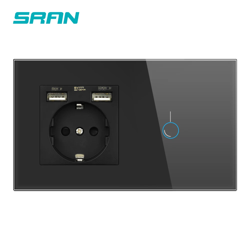 Сенсорный выключатель SRAN с розеткой и usb 146*86 220 В 16 А|Выключатели| |
