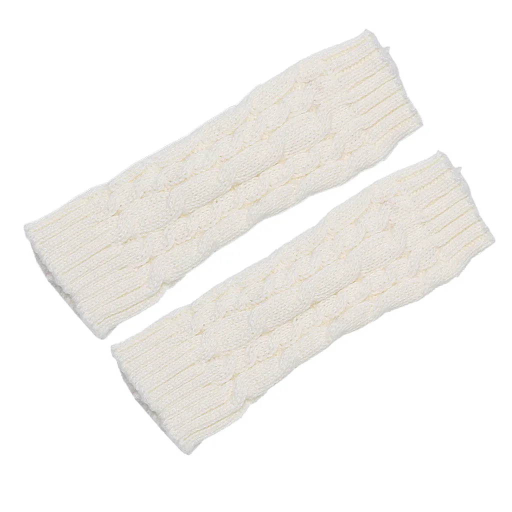 Модные женские зимние длинные вязаные теплые перчатки без пальцев рукавицы