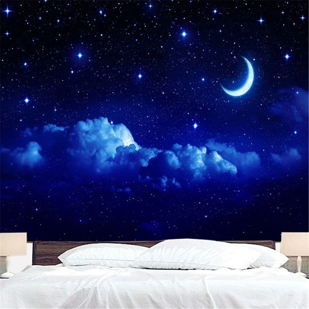 Гобелен настенный с Луной и звездами голубой гобелен в виде звездной Галактики