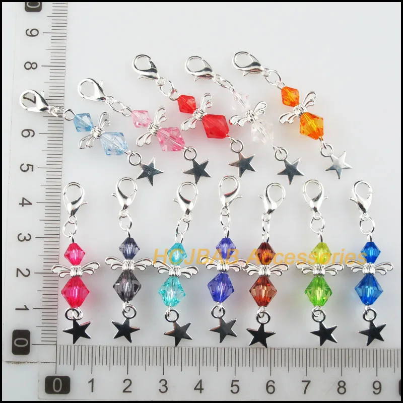 12 новых ангелов 14x34 мм Шармы смешанные Ромбики Акриловые Звезда с серебристым