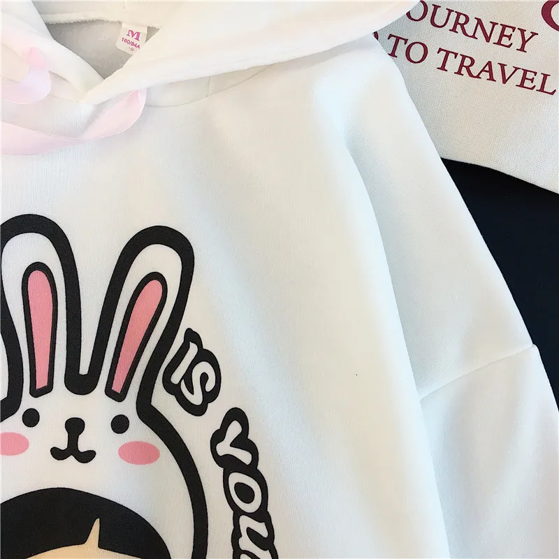 Kawaii толстовки для девочек кролик длинное ухо Sudadera мультфильм печати Толстовка для женщин зима плюс бархат Теплый пуловер топ размера плюс 2XL