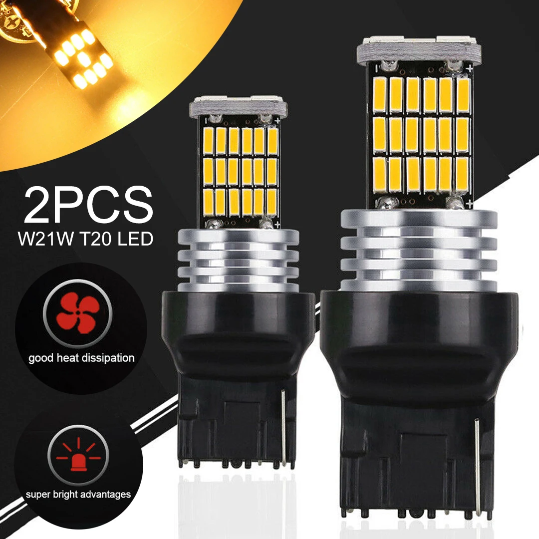 

Mayitr 2pcs 6W W21W T20 45SMD LED Amber Canbus 7440 Turn Signal Light WY21W Reverse Bulb Tail Brake Lamp