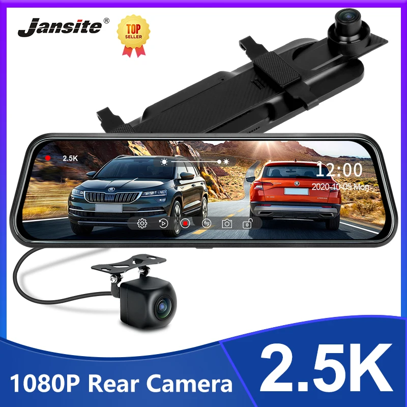 

Jansite 2.5K Car Dvr 10 Inch Stream Media Mirror Touch Screen Auto Dash Cam Video Recorder Night Vision 1080P Rear Camera