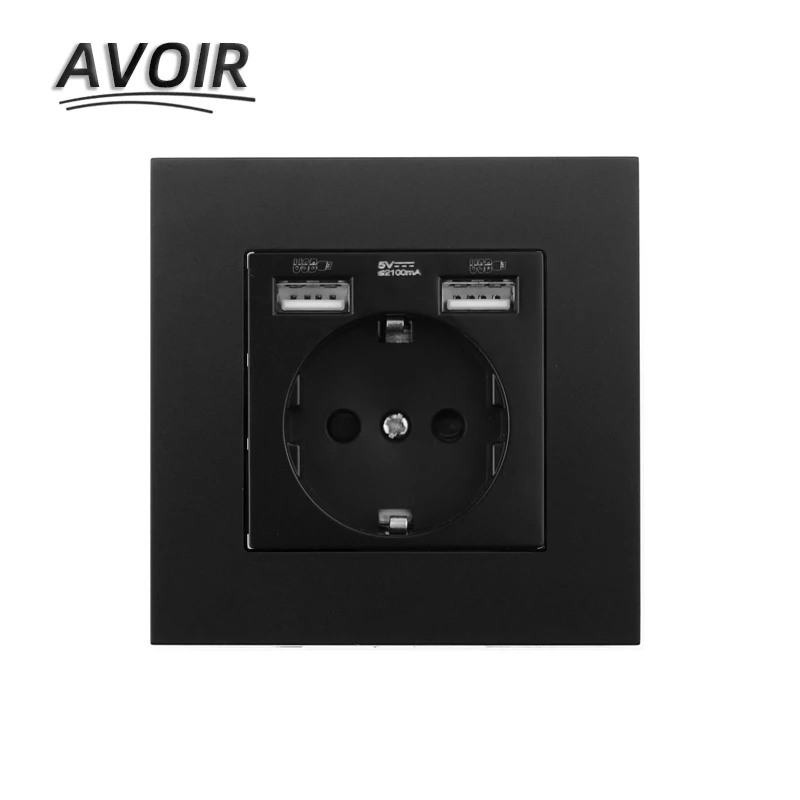 

Avoir EU/DE/RU 16A Socket Dual USB Charging Port Home Wall Power Socket Double Socket Electrical Outlet PC Panel