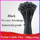 Пластиковые нейлоновые стяжки для кабелей, самоблокирующиеся, черные, 100 шт.