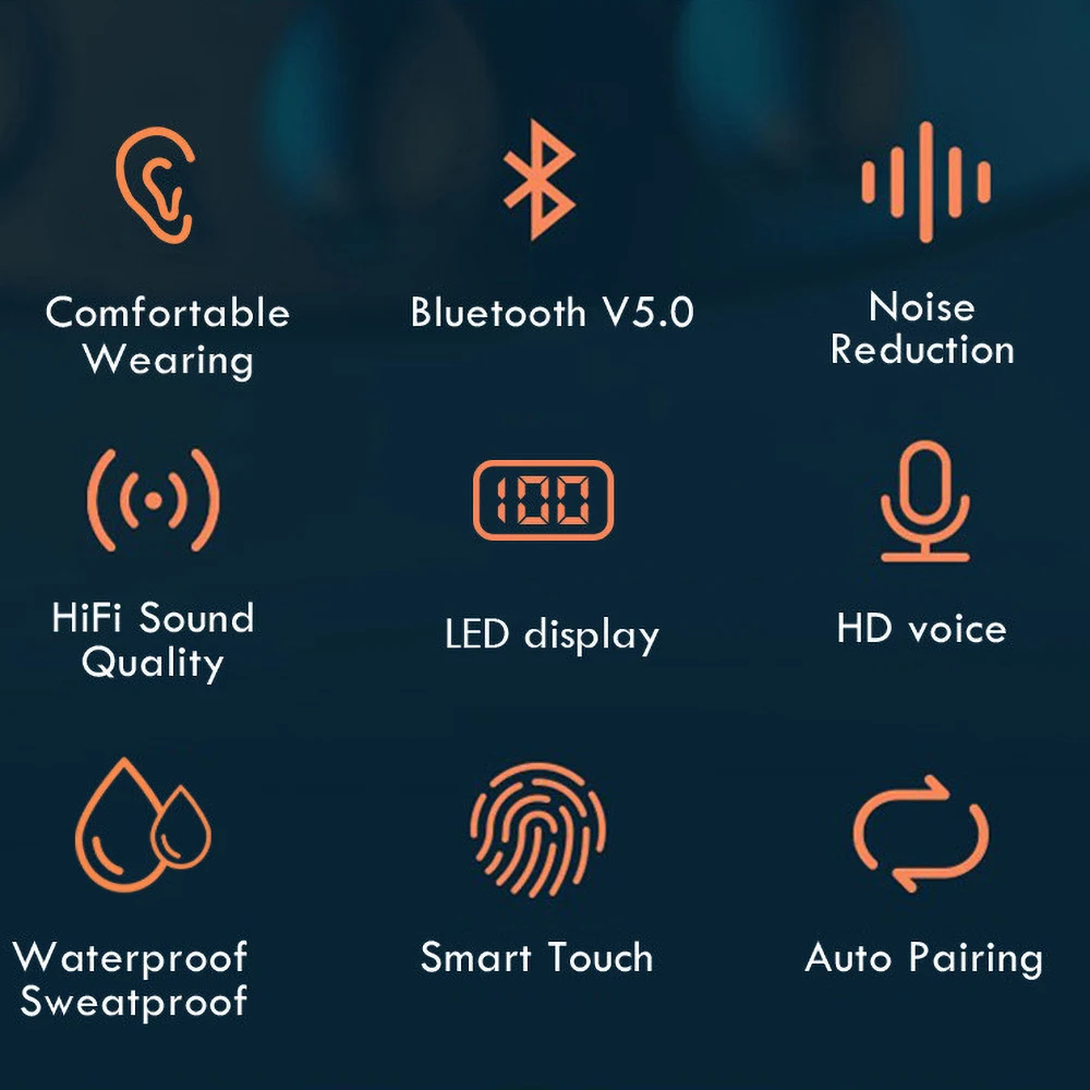 Наушники-вкладыши TWS Bluetooth наушники V5.0 9D стерео Беспроводной спортивные