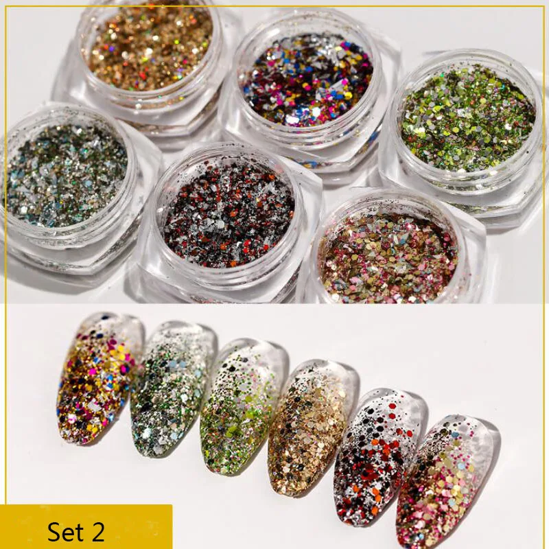 

1set Colorful Shine Nail Flakes Mixed Shape Chunky Nail Glitter Sequins 10DESIGNS-6POT/SET Rainbow Paillette Nail Accessories#10