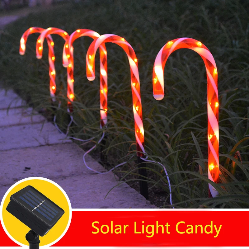 Solar Path-light Panel Candy Cane Outdoor Christmas Decor Stake Lamp Pathway Garden Flash LED Light Party Wedding Decoration