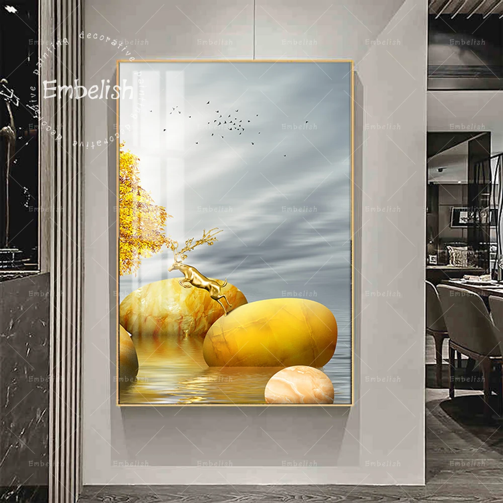 

1 Piece Modern Artwork For Living Room Golden Tree Animal Deer Landscape HD Canvas Paintings Home Decor Wall Art Picture Posters