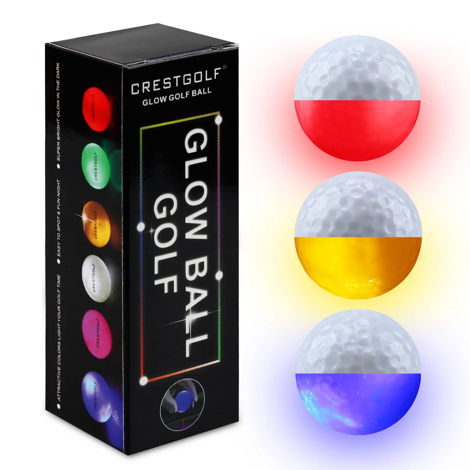 3 шт. в упаковке CRESTGOLF Hi-Q USGA светодиодные мячи для гольфа для ночных тренировок Роскошные мячи для игры в гольф 6 цветов