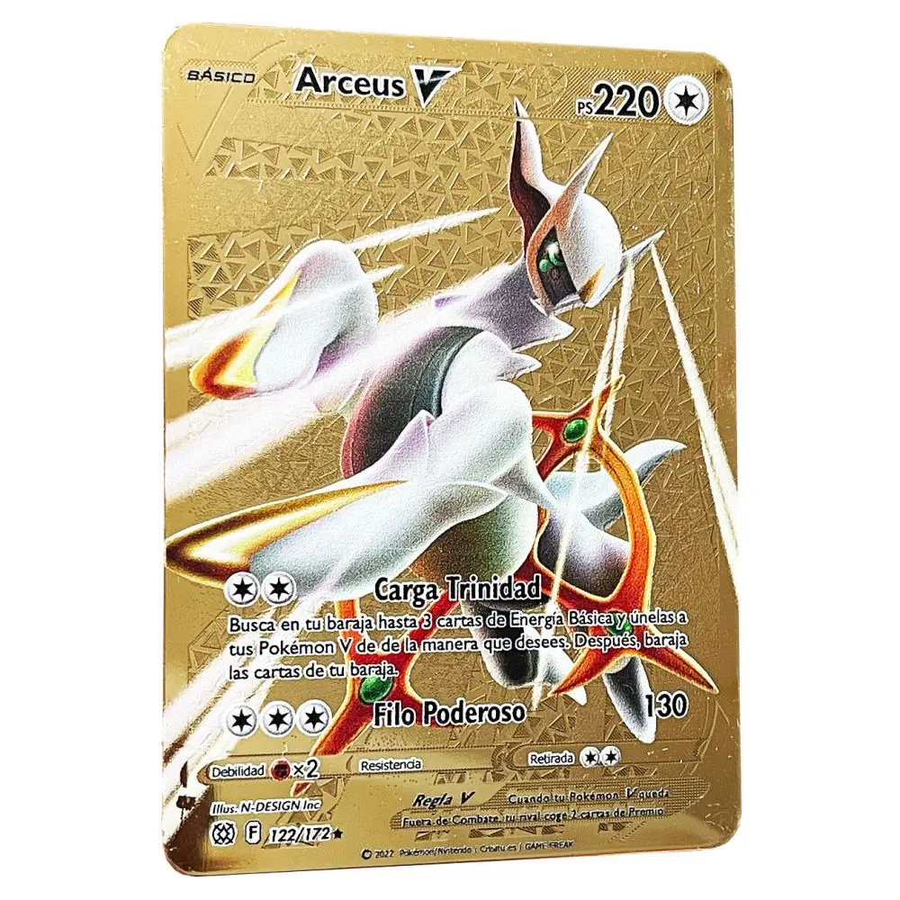 

Arceus V Golden Pokemon Cards in Spanish Iron Metal Pokmo Letters Kids Gift Game Collection Cards ESPAÑOL Toy Rainbow