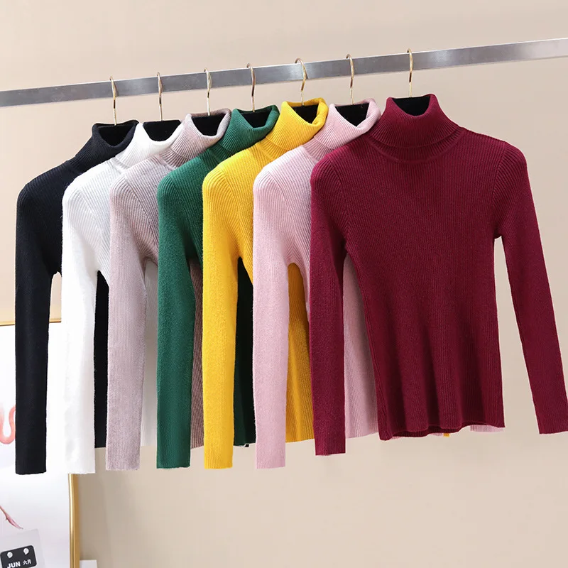 

Women Winter Top Knitted Turtleneck Sweater Fashion Slim Femme Elasticity Pullovers Soft Women Autumn Basic Jumpe Sweaters