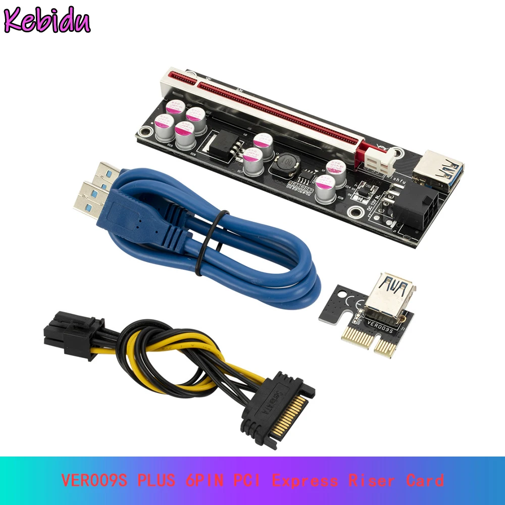 

Карта расширения Kebidu VER009 SATA, переходник с 15pin на 6 pin питания USB 3,0 PCI-E, 1x на 16x