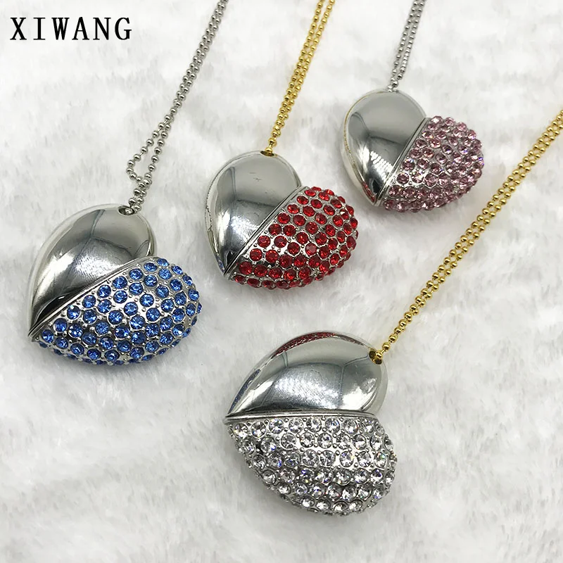 

new pendrive 128gb Crystal pen drive love heart usb flash drive 32gb memory usb 2.0 metal Love gift usb stick 4gb 8gb 16gb 64gb