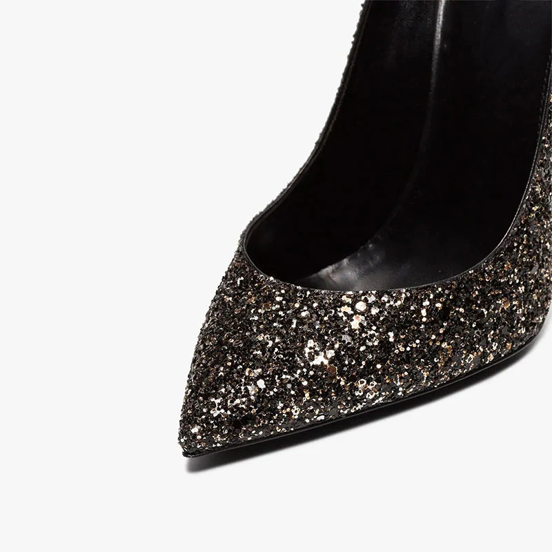 Original Intention 2019 Fashion Sexy Black Pumps Woman Sequins Lady Pointy Toe Spike Heels Shoes Plus Size | Обувь