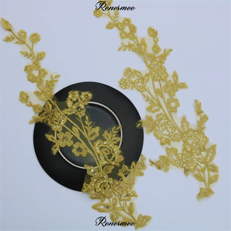 1 зеркальная пара полиэстер яркие золотые блестки Venise длинная кружевная лента