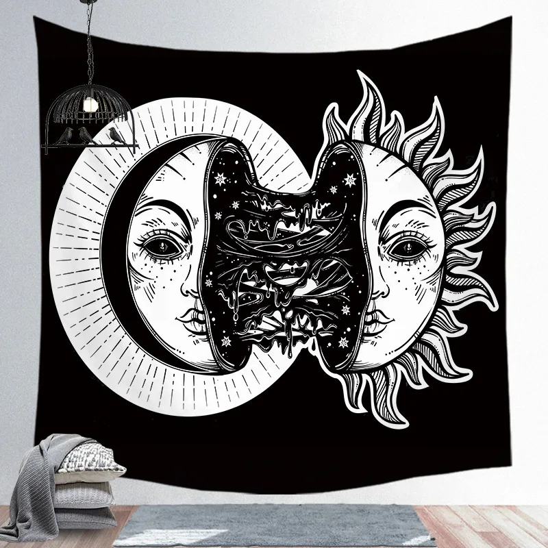 Психоделический черный Бог Солнца Аполлон в стиле бохо астрологический гобелен