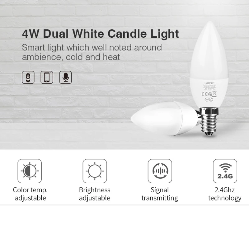 4W Daul White LED Candle Light Buld E14 Base Smart Home Decor AC110V 220V 2.4GHZ RF/Wifi APP Voice Control Need to Match WL-Box1