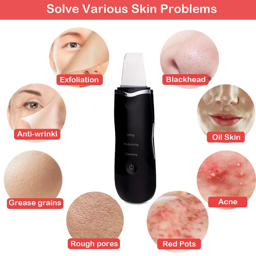 Dropshipping Ultrasonic Deep Face Facial Scrubber Cleaner Cleaning Machine Skin Peeling Blackhead Removal Pore |