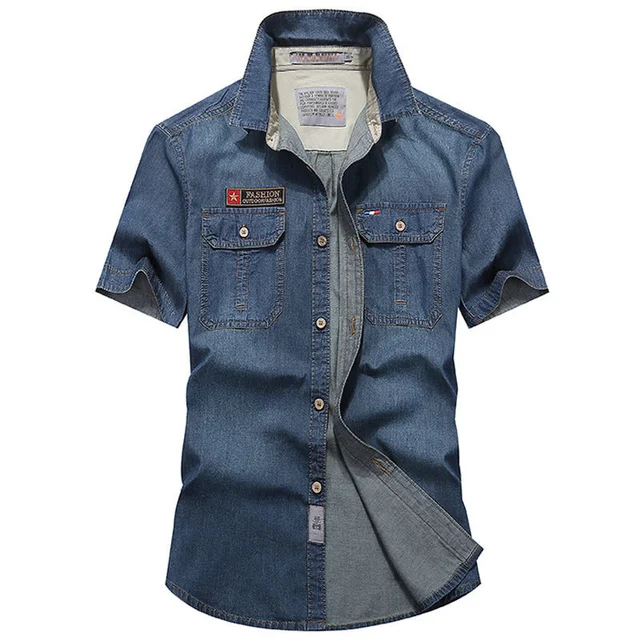 Denim Shirts Fashionable Male Social Shirt Summer New Short Sleeve Men High Quality Button Up BlouseTop Men's Clothing Tee Shirt 6