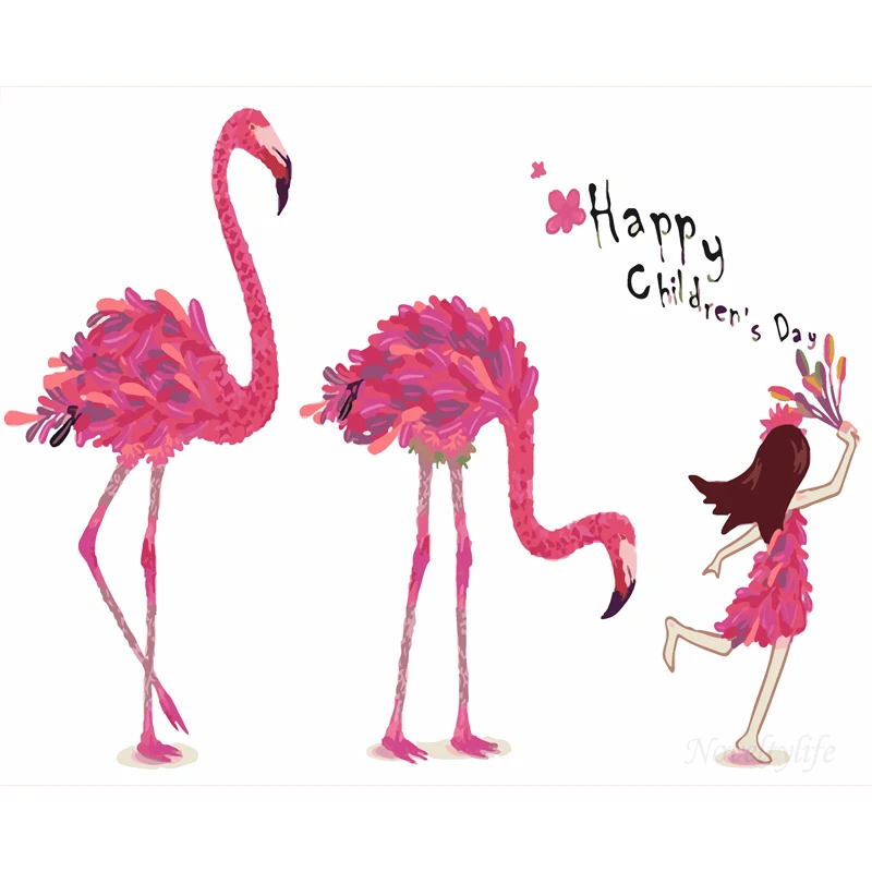 

Картина для рисования по номерам "фламинго", масляные краски в качестве подарка акриловых красок, 40 х50 см