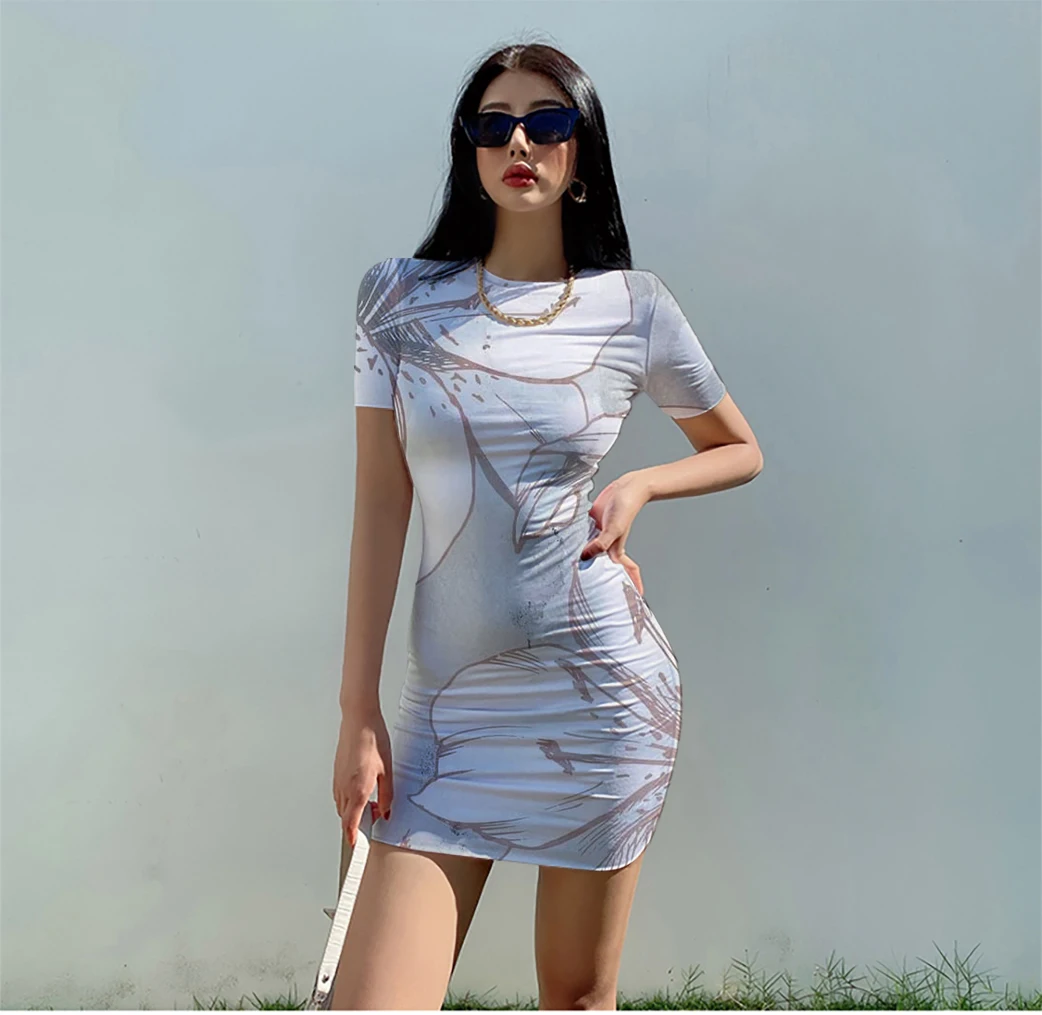 

Летние женские 3D печатные полиэфирные волокна большого размера с коротким рукавом Искусство фотообои с нежным и мягким белым фоном