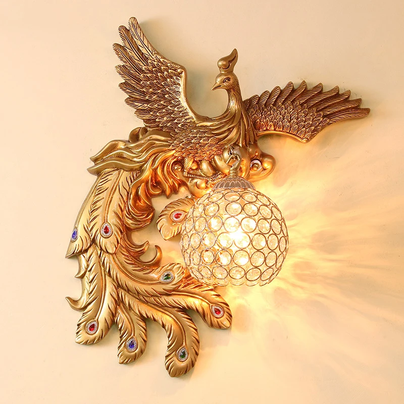 

Nordic Retro Creative Luxury Peacock Wall Lamp Living Room Bedroom Bedside Lamp Home Decor Corridor Aisle Wall Sconce Lighting