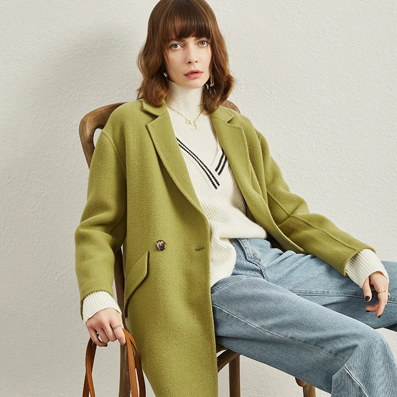

Autumn and winter 2021 new high-end popular double-sided tweed coat women's medium and long loose suit wool coat zero cashmere