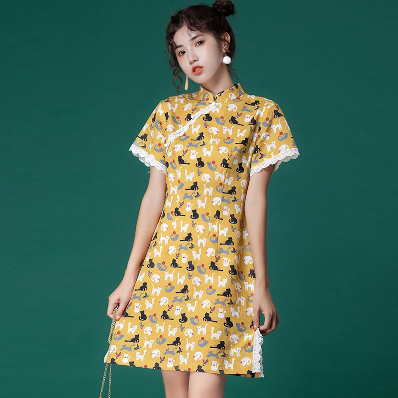 

Spring, summer, the new women's cat collar maize cultivate one's morality qipao deduction lace