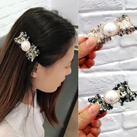 new ins hairgrips fabric bow hairpins korea simple sweet girls barrettes imitate pearl duckbill hair clips for women headdress