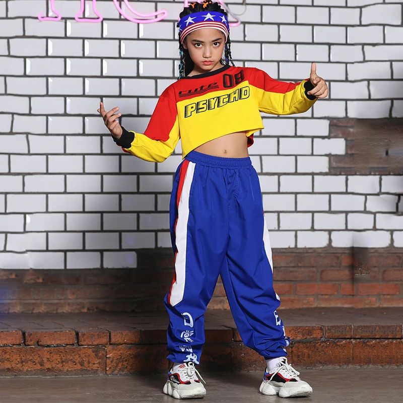 

Танцевальные костюмы для девочек в стиле хип-хоп для детей, новая джазовая модель, сценическая одежда, одежда для выступлений, Одежда для та...