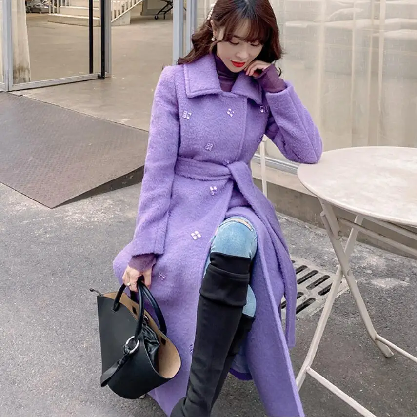 Тяжелая работа мода ручная двухстороннее шерстяное пальто Женское зимнее