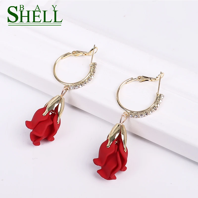 

2020 Bohemian crystal Flower Earrings for Women Girl drop Earrings Jewelry Party Cute Red Earrings Pendientes Statement Wedding
