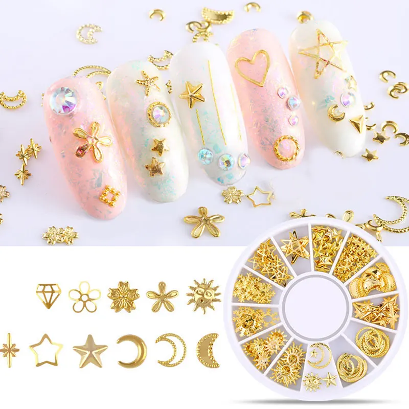 

1 Box Mixed 3D Alloy Nail Patch Nail Charms Star Moon Metal Stud Nail Art Decorations Fashion Mixed Style Jewelry Accessory
