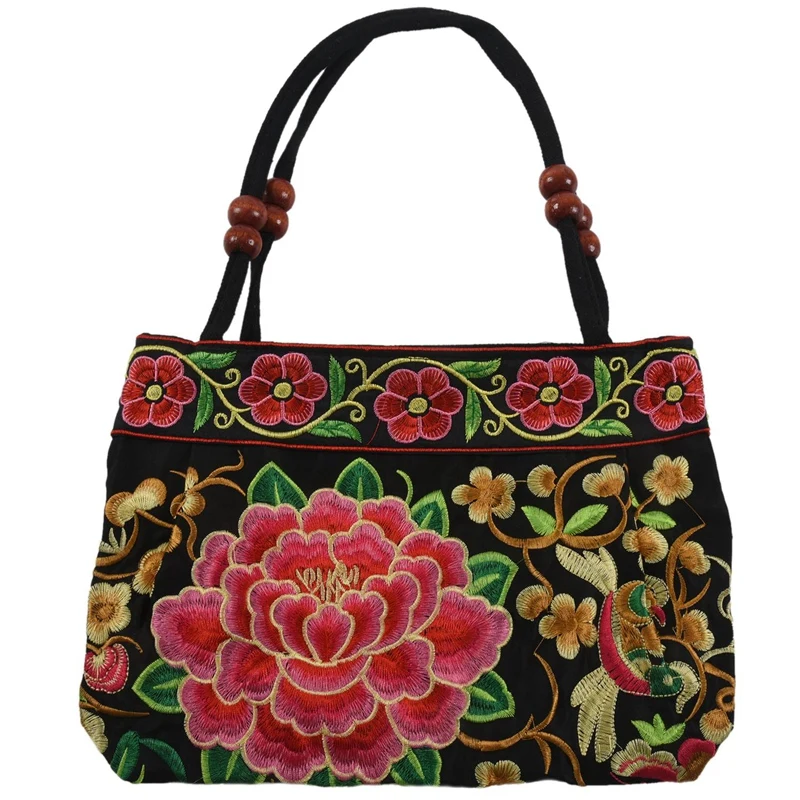 2pcs Chinese Style Women Handbag Embroidery Ethnic Summer Fashion Handmade Flowers Ladies Tote Shoulder Bags Cross Body Red-Dou |