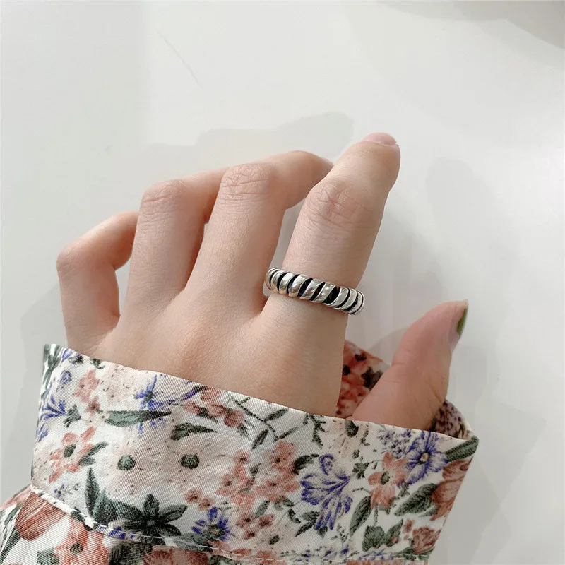 

POFUNUO Real 925 Sterling Silver Twisted Rings Minimalist Irregular Adjustable Open Ring for Women Silver Luxury Fine Jewelry