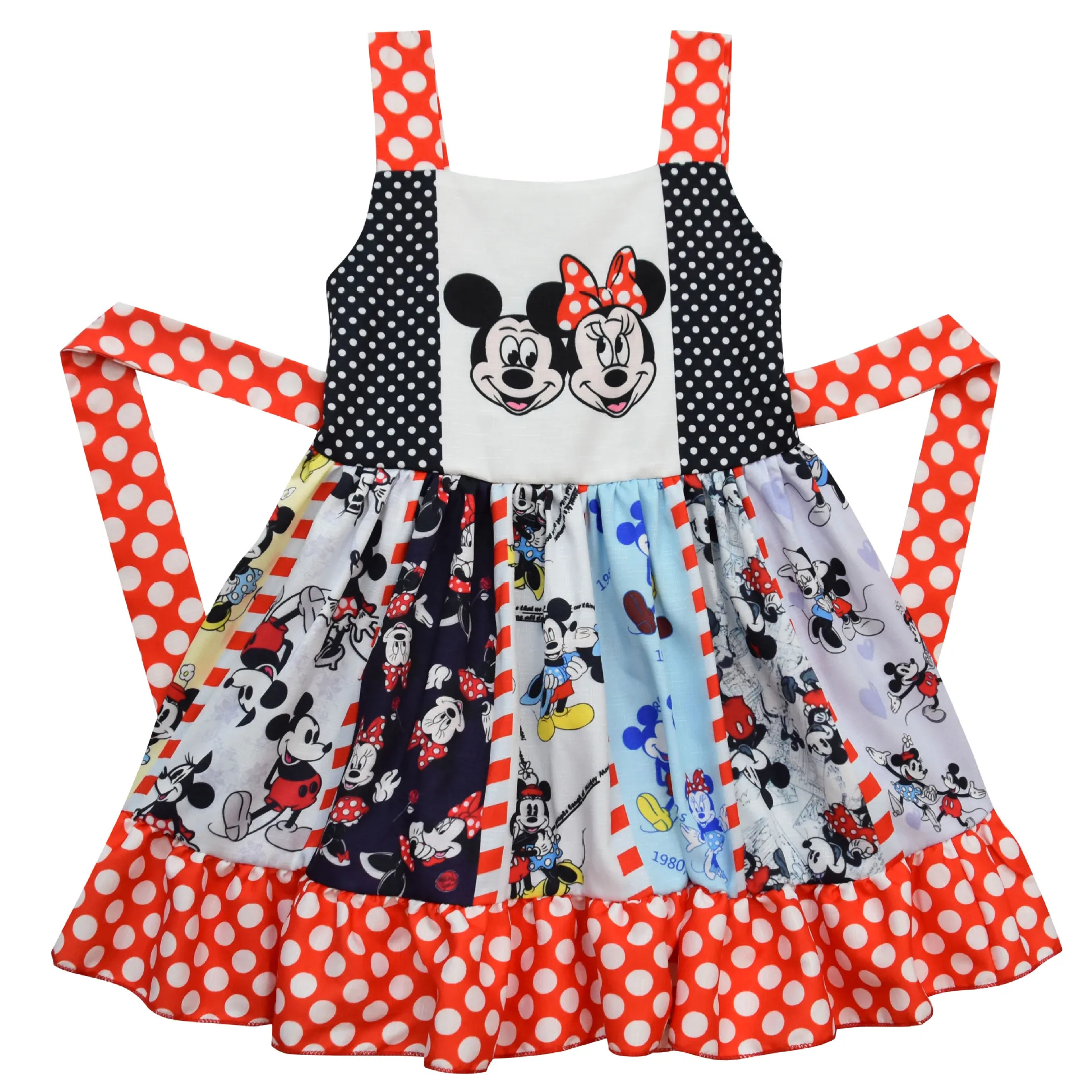 2020 г. Новое Летнее Детское платье в горошек с Минни Маус для девочек Открытое на
