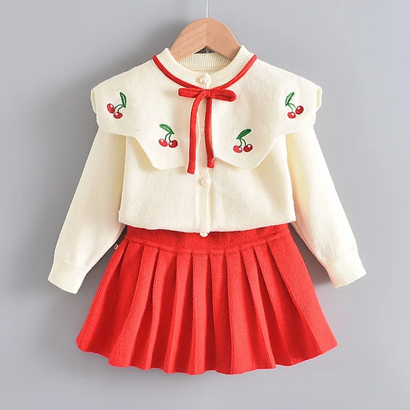 

2020 Autumn Winter Clothes for Girls Plaid Sweater Coat+Skirt Girls Outfits Baby Girl 2pcs Sets Girls Clothes E83845