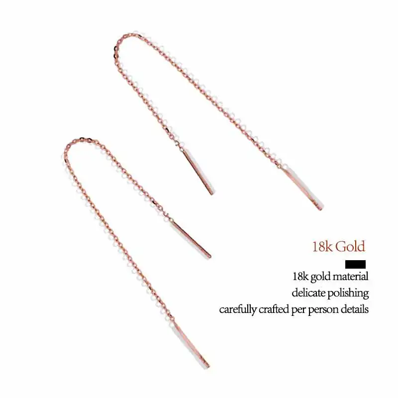 Authentic 18k Gold Chain Earring For Women Simple Style None Stone Rose Gold Color Ear Line Fashion Jewelry