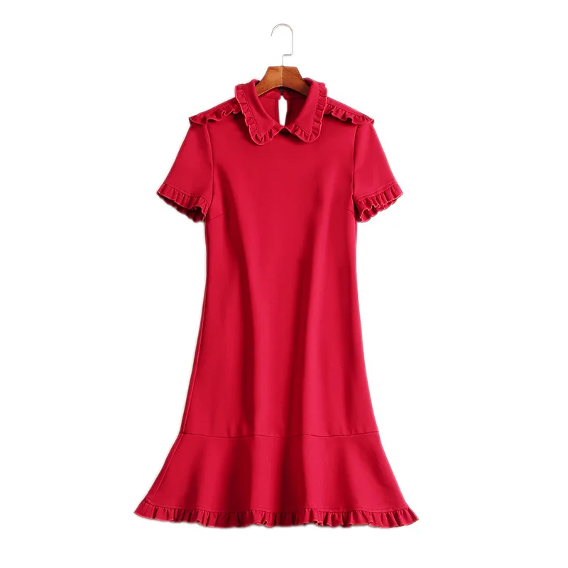 Женское бордовое мини-платье с оборками платье-Русалка и рукавом-бабочкой