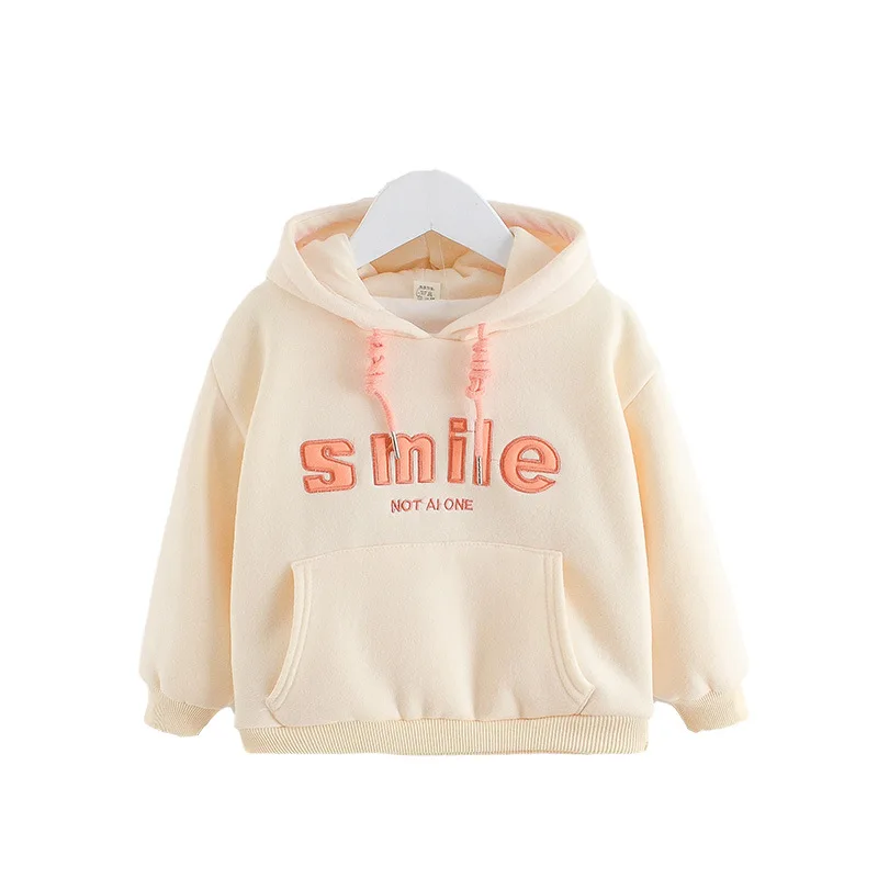 

Girls' Winter Clothing Fleece Letter-Printing Hooded Sweatshirts 2020 Version of the Baby All-Match Tops Children's Clothing