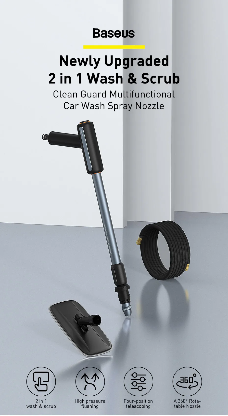 chube Vòi xịt tăng áp rửa xe và chổi lau xe hơi Baseus Clean Guard