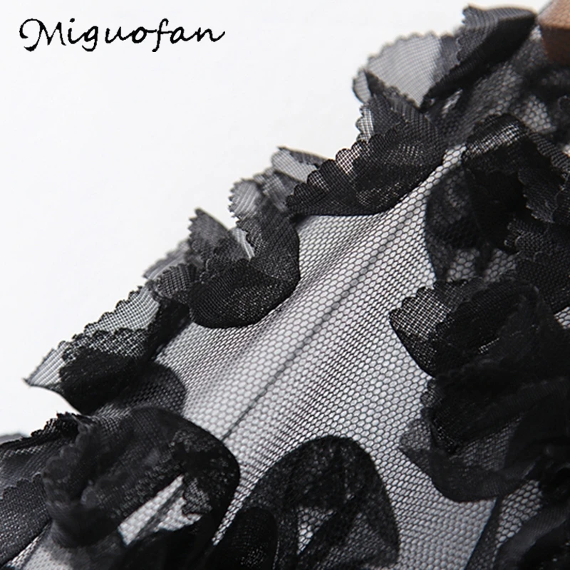 Miguofan женская блузка сексуальная сетчатая короткая кружевные оборки однотонные