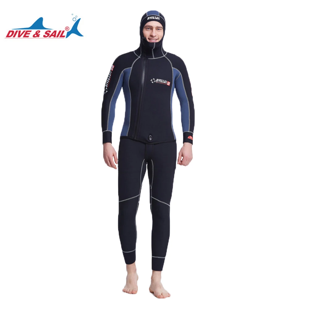 

Double Warm Professional 5MM SCR Neoprene 2-pieces Men Hooded Wetsuit Scuba Diving Suit Zipper Split Spearfishing Wet Suit