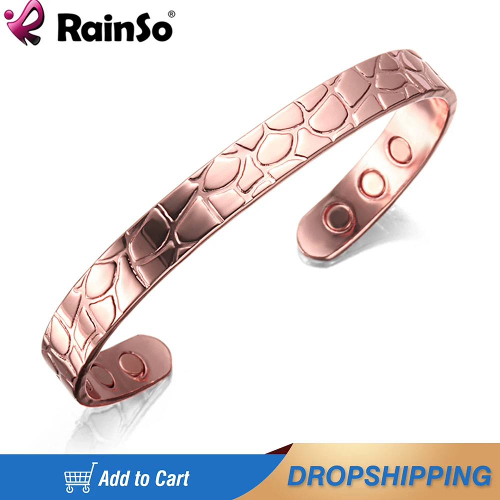 

Rainso Magnetic Bracelets For Woman Copper Cuff Health Care Energy Healing Relief Wristand Arthritis Pain Viking Jewelry